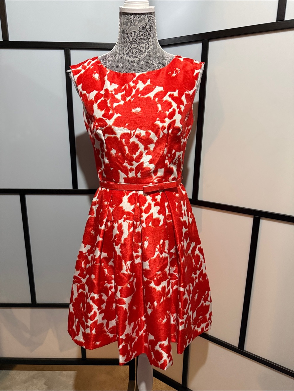Danny & Nicole Red and White Floral Fit-&-Flare Mini Dress